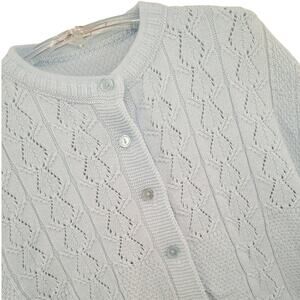 Vintage Cable Knit Cardigan Blue Button Down Soft Girl Coquette Sweater